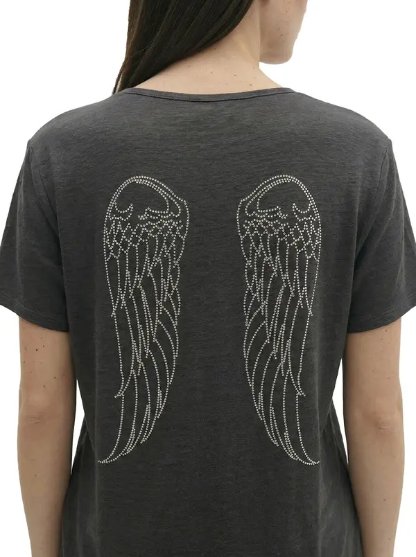 Linen T-Shirt With Rhinestone Wings On The Back 3 Image