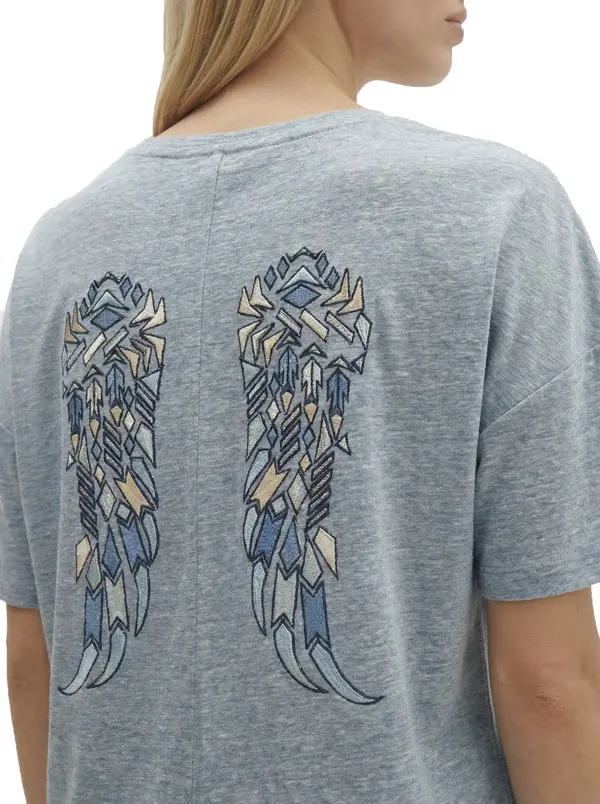 Linen T-Shirt With Embroidered Wings 1 Image