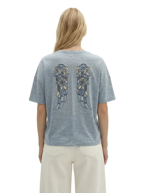 Linen T-Shirt With Embroidered Wings 3 Image
