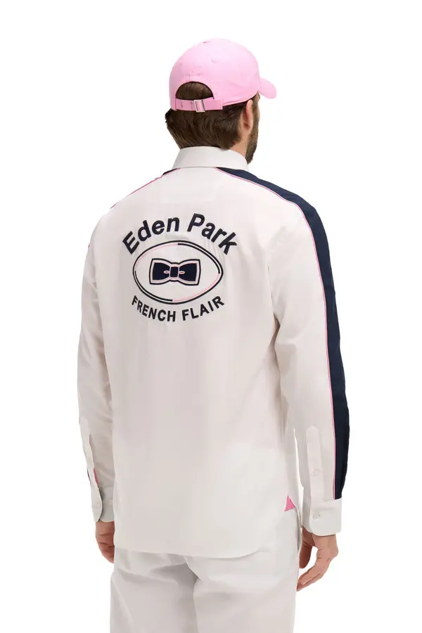 Pinpoint Cotton Shirt With Back Embroidery 1 Image