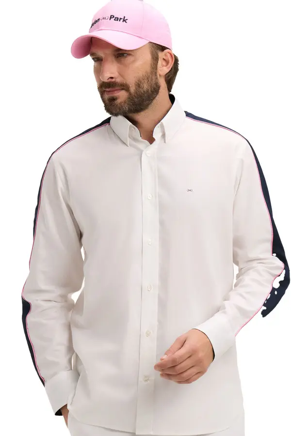 Pinpoint Cotton Shirt With Back Embroidery 2 Image