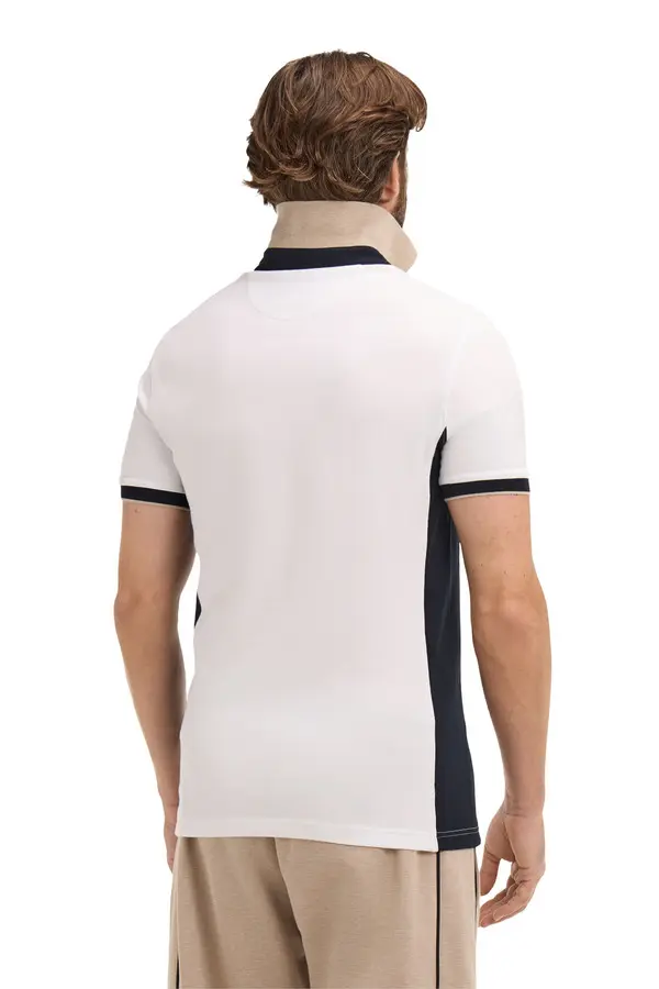 Slim Fit Cotton Short-Sleeve Polo With Navy Panels  1 Image