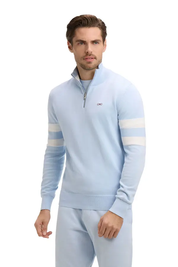 Rugby Collar Cotton Sweater With Double Sleeves 1 Image