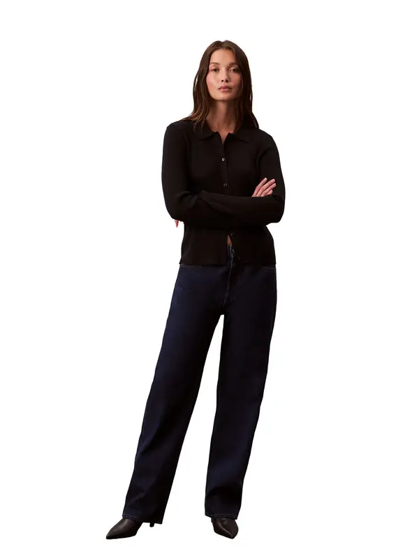 Wool Blend Rib Collared Cardigan 1 Image