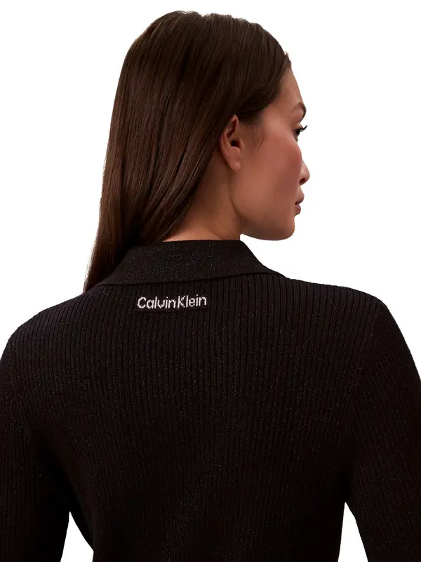 Wool Blend Rib Collared Cardigan 2 Image