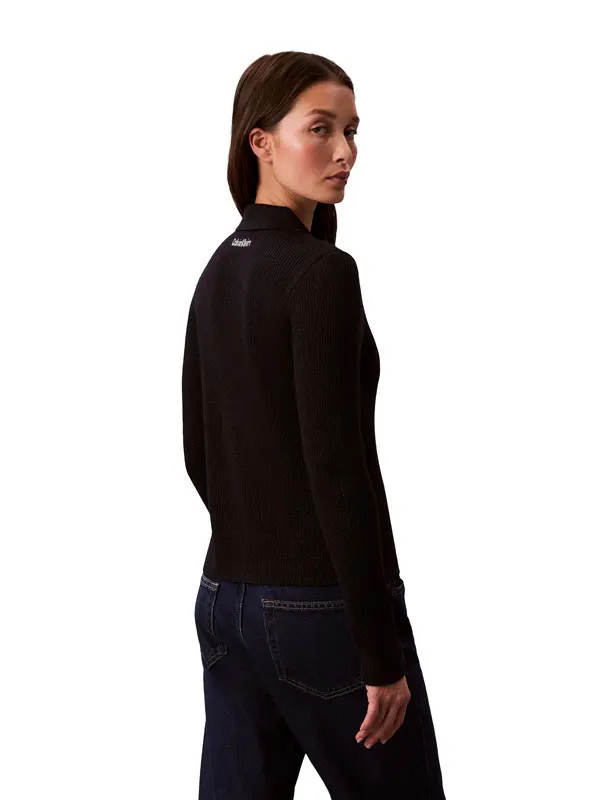 Wool Blend Rib Collared Cardigan 3 Image