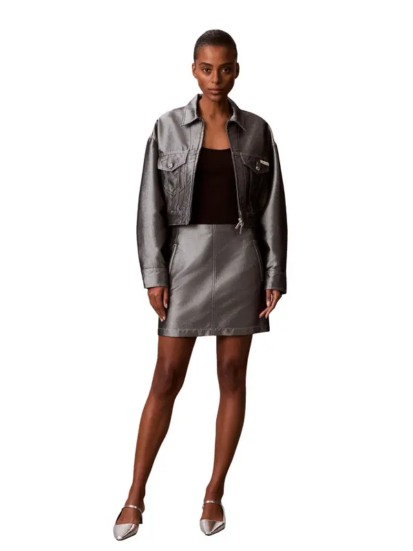 A Line Metallic Denim Shirt Skirt 1 Image