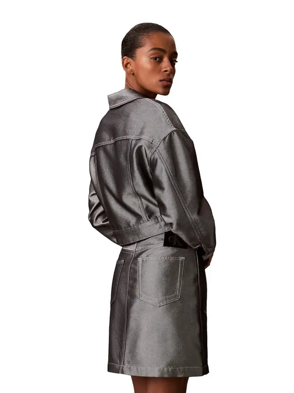 A Line Metallic Denim Shirt Skirt 4 Image