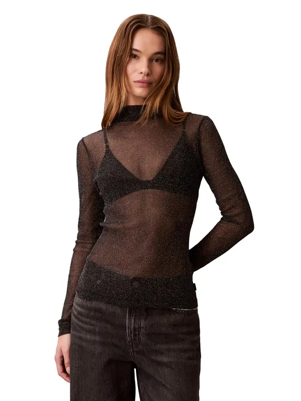 Shimmer Sheer Turtleneck Top 4 Image