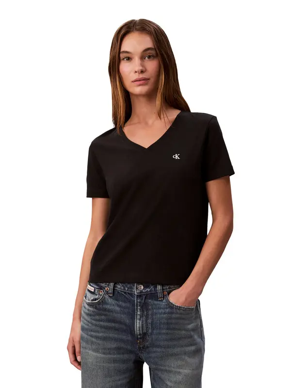 V-neck Cotton Short Sleeve T-shirt 3 Image