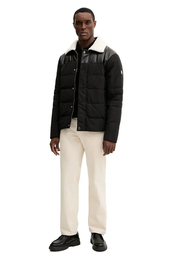 Mixed-Media Puffer Jacket with Borg Collar 1 Image