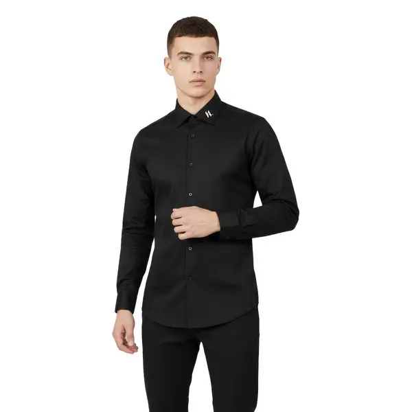 Plain Long Sleeve Shirt with Embroidered KL Collar Logo 4 Image