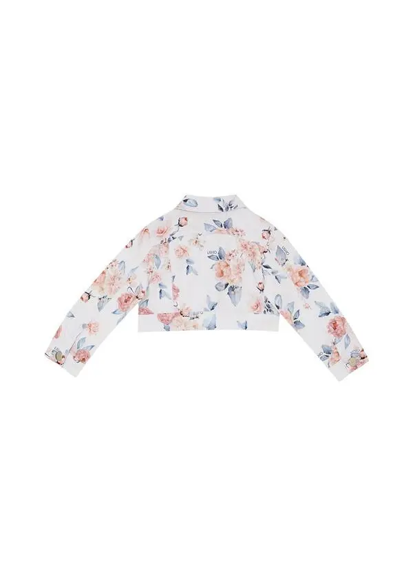 Cropped Denim Jacket with Peony Floral Print 1 Image