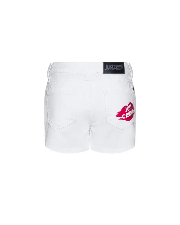 Denim Shorts with Pink Logo Graphic 1 Image