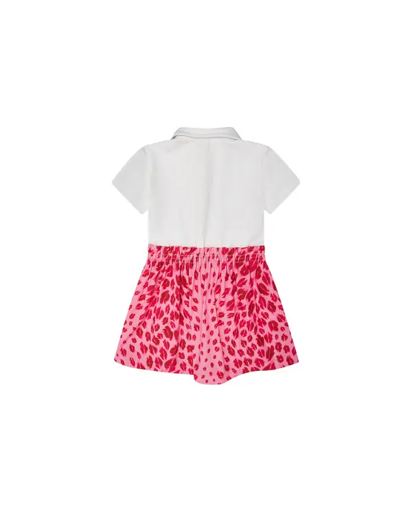 White & Pink Lip Print Polo Short Sleeve Dress 1 Image