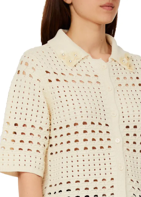 Short-Sleeved Open-Knit Cardigan 2 Image