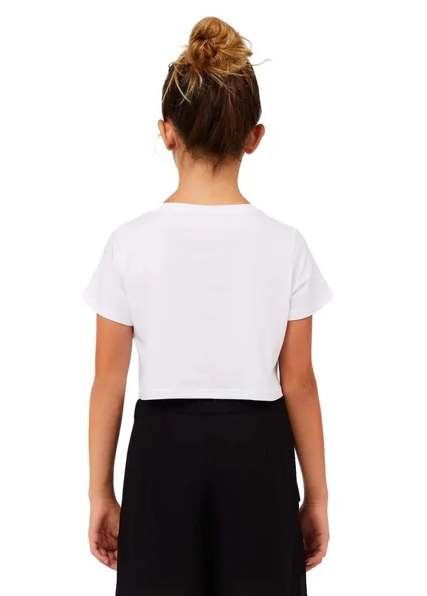 Kids Girls Cropped Short Sleeve T-shirt with Studded Logo Graphic 1 Image