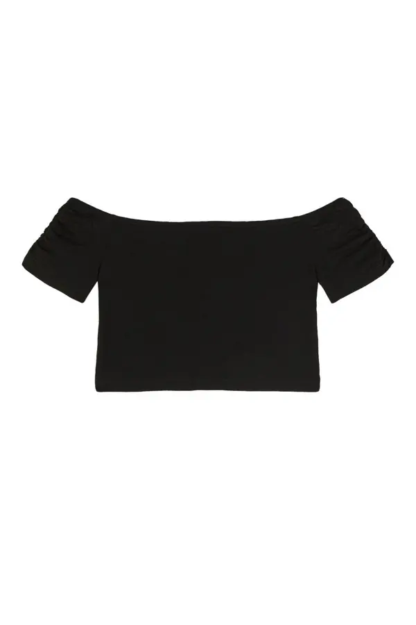 Off-The-Shoulder Cropped Top with Ruched Sleeves 1 Image