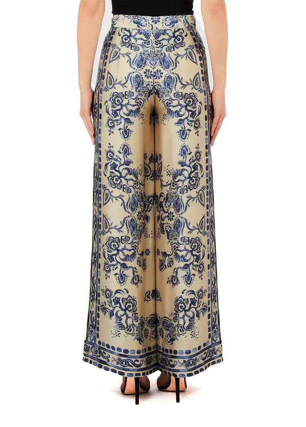 Satin Wide Leg Trousers with Foulard Print  2 Image