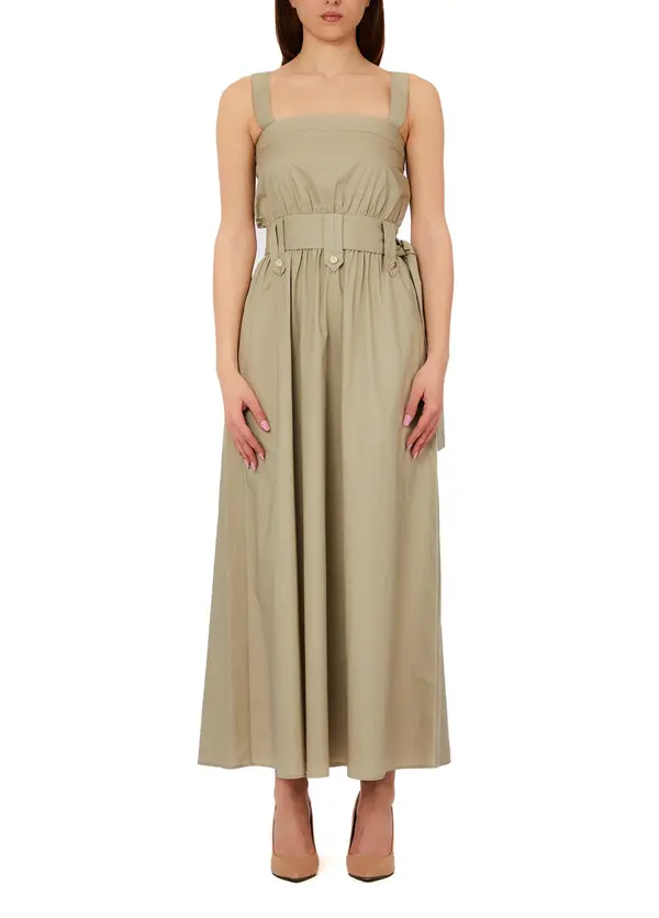 Long Poplin Cotton Dress with Wide Straps 2 Image