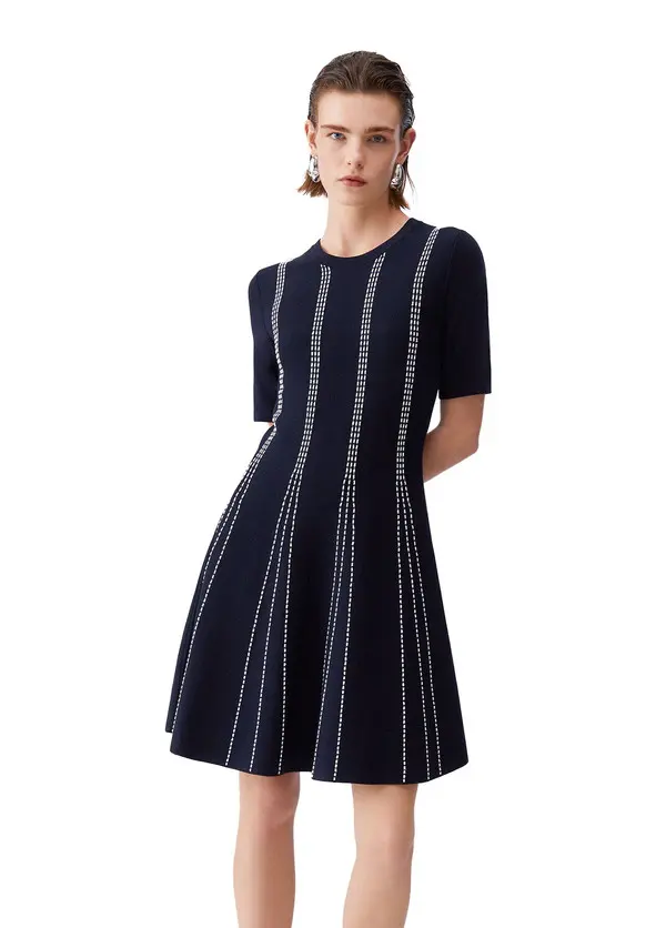 Short Knit Dress with Contrasting Seams 1 Image