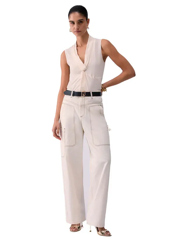Classic V-neckline Top With An Elegant Tie-front Detail 1 Image
