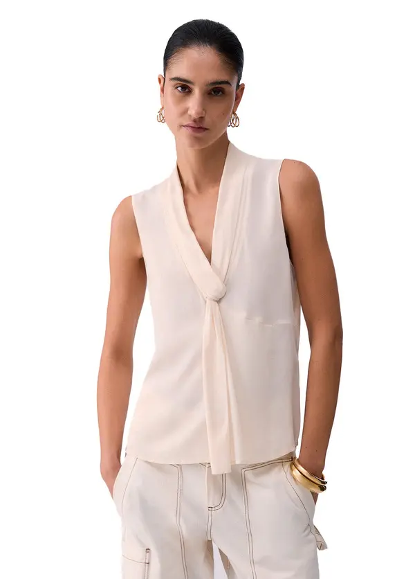 Classic V-neckline Top With An Elegant Tie-front Detail 3 Image