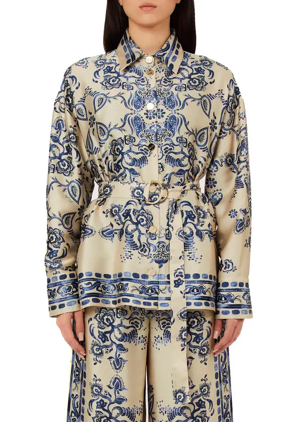 Foulard Print Satin Shirt Blouse 2 Image