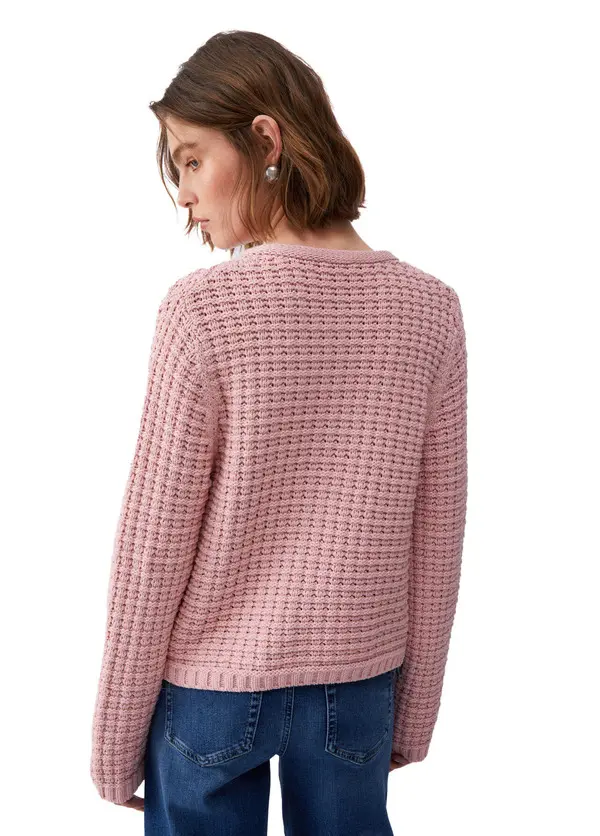 Bark-stitch Knit Cardigan with Front Pockets 2 Image