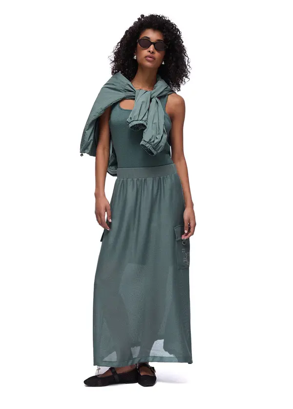 Long Mesh Skirt with Patch Side Pockets 2 Image