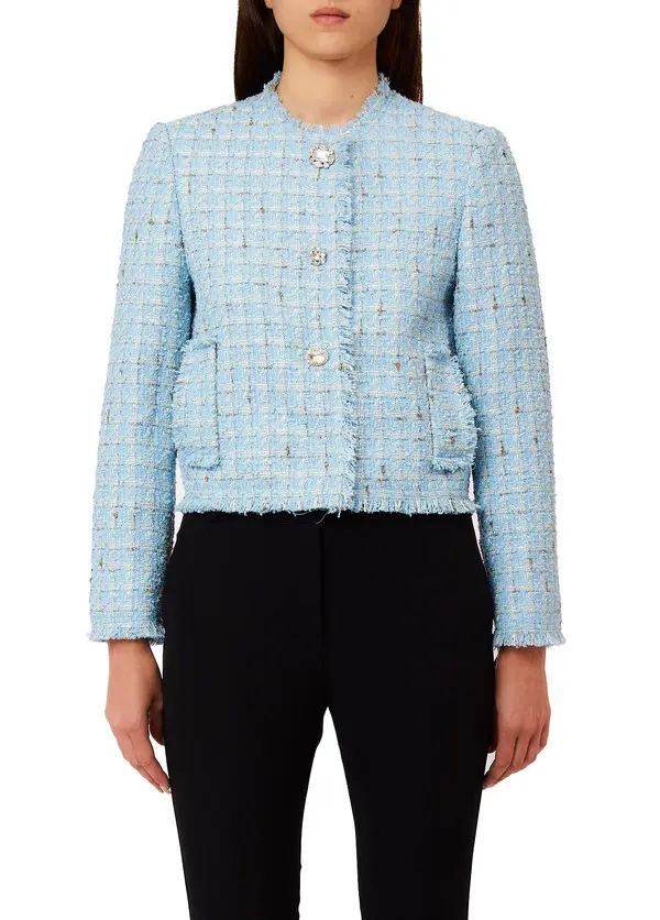 Smart Bouclé Jacket with Bejewelled Button Closure 1 Image