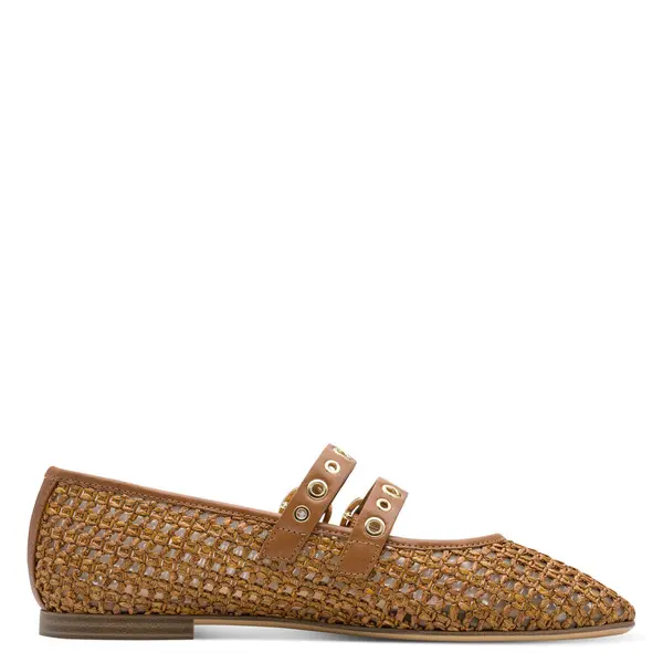 Woven Raffia Mary Jane Ballerina with Grommet Double Straps 2 Image