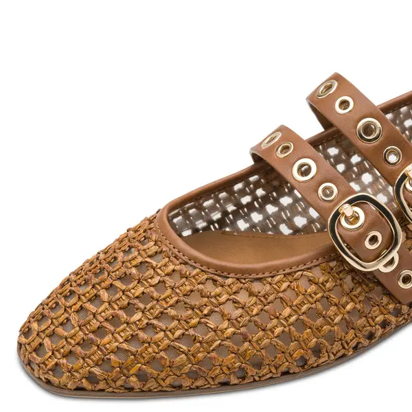 Woven Raffia Mary Jane Ballerina with Grommet Double Straps 5 Image