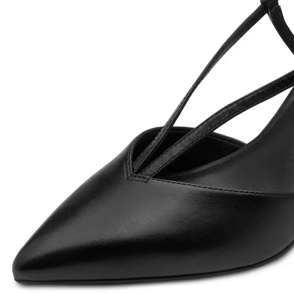 Leather Pointed-Toe Strappy Slingback Pumps 3 Image