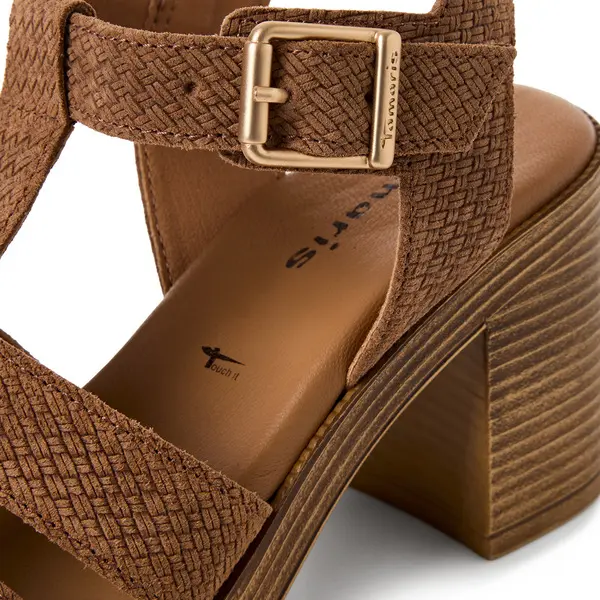 Woven Suede T-Strap Block Heel Slingback Sandals 3 Image