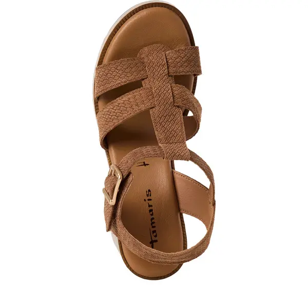 Woven Suede T-Strap Block Heel Slingback Sandals 4 Image