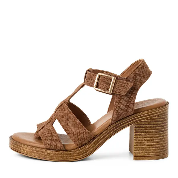 Woven Suede T-Strap Block Heel Slingback Sandals 5 Image