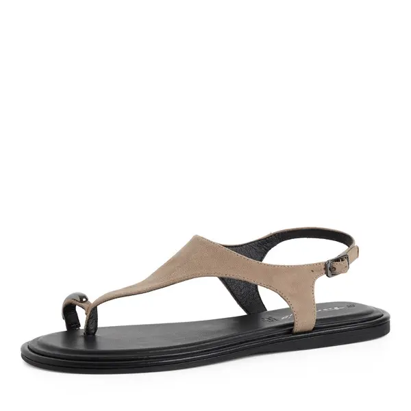 Leather T-Strap Toe-Loop Flat Sandals 1 Image