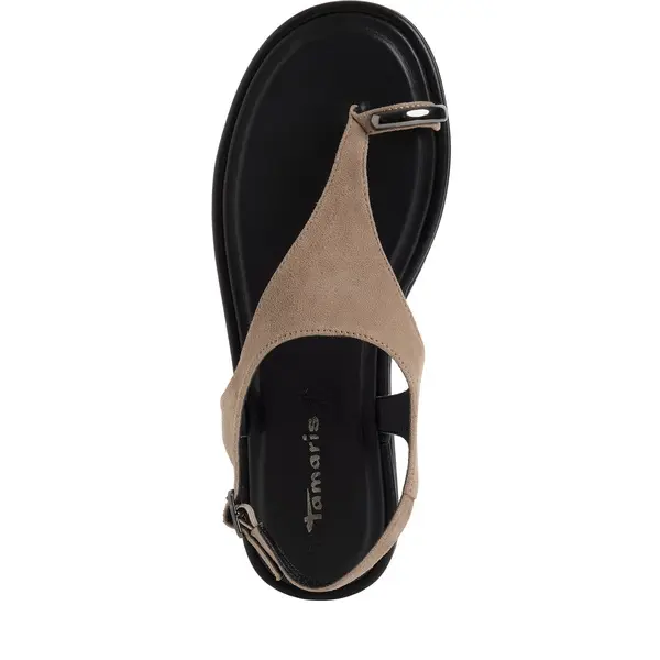 Leather T-Strap Toe-Loop Flat Sandals 4 Image