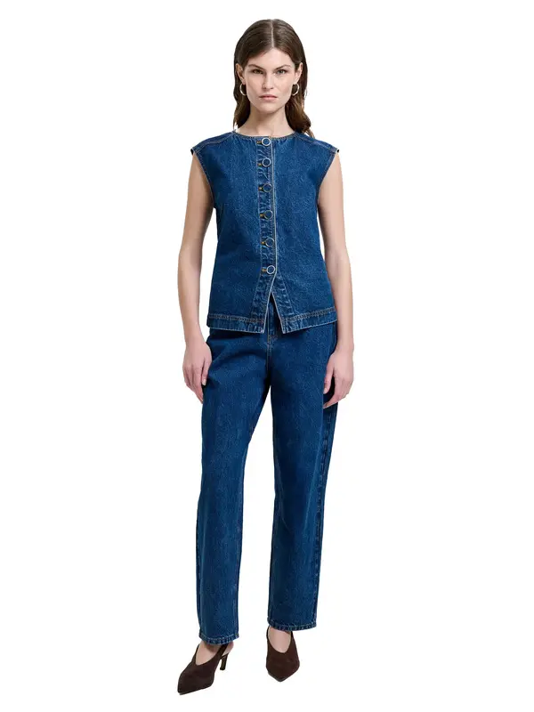Buttoned Denim Waistcoat 1 Image