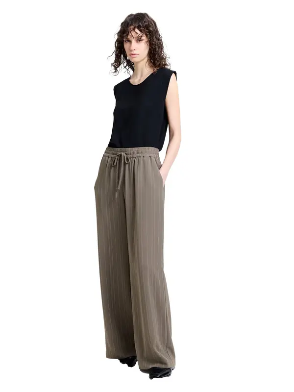 Pinstripe Wide Leg Trousers 1 Image