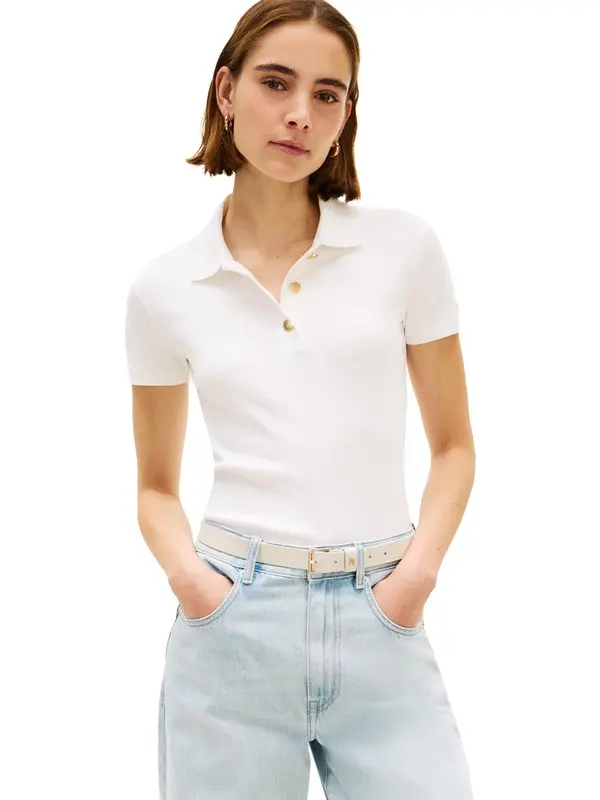 Slim Fit Gold-Tone Button Polo T-shirt 4 Image