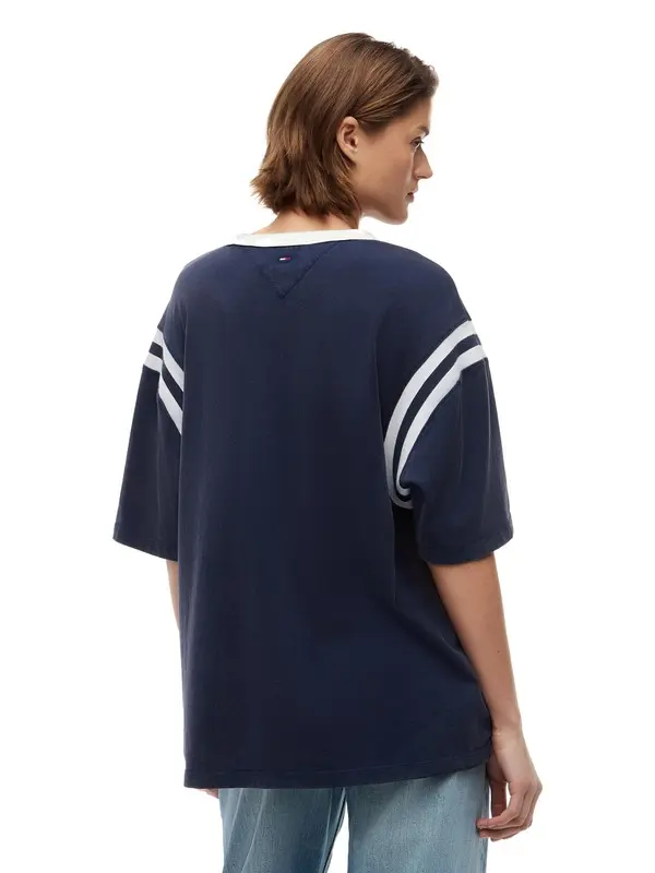 Oversized T-Shirt with Varsity Shoulder Stripes 2 Image