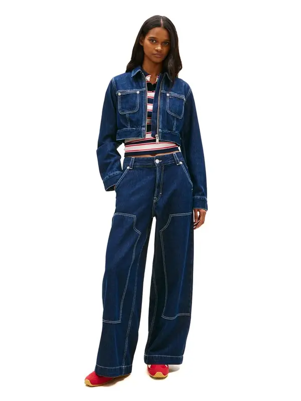 Cropped Denim Jacket with Contrast Stitching 3 Image