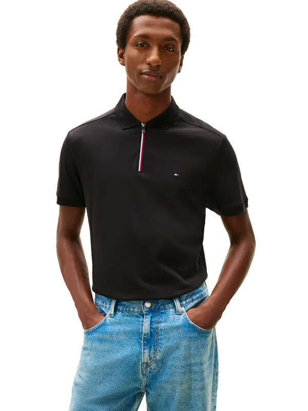 Liquid Cotton RWB Zipper  Short Sleeve Polo 3 Image