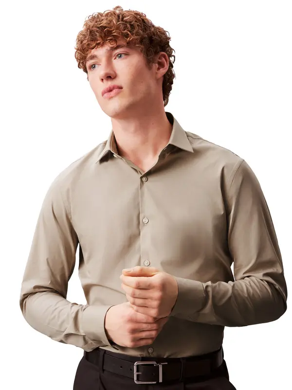 Pima Cotton Polo Collar Long Sleeve Shirt 3 Image