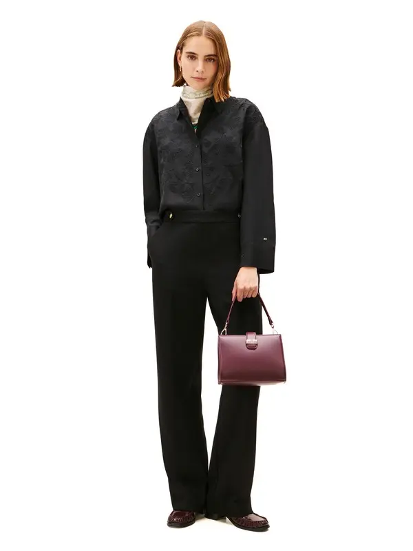 Floral Embroidery Linen Oversized Fit Shirt 1 Image