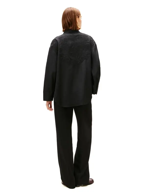 Floral Embroidery Linen Oversized Fit Shirt 2 Image