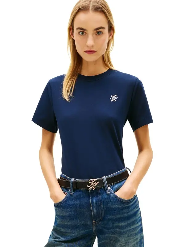 Logo Embroidery Jersey Crew Neck T-Shirt 3 Image