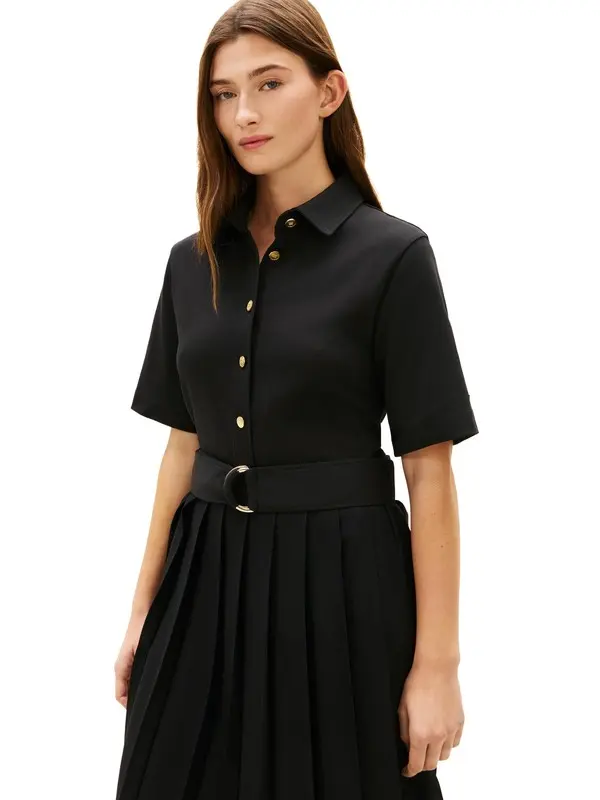 Gold-Tone Button Midi Shirt Dress 3 Image